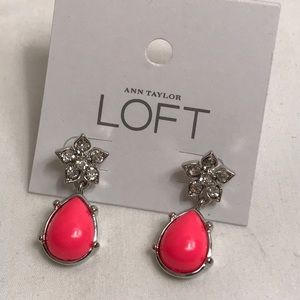 Ann Taylor Loft earrings, pierced, silver tone, star rhinestones, pink s…